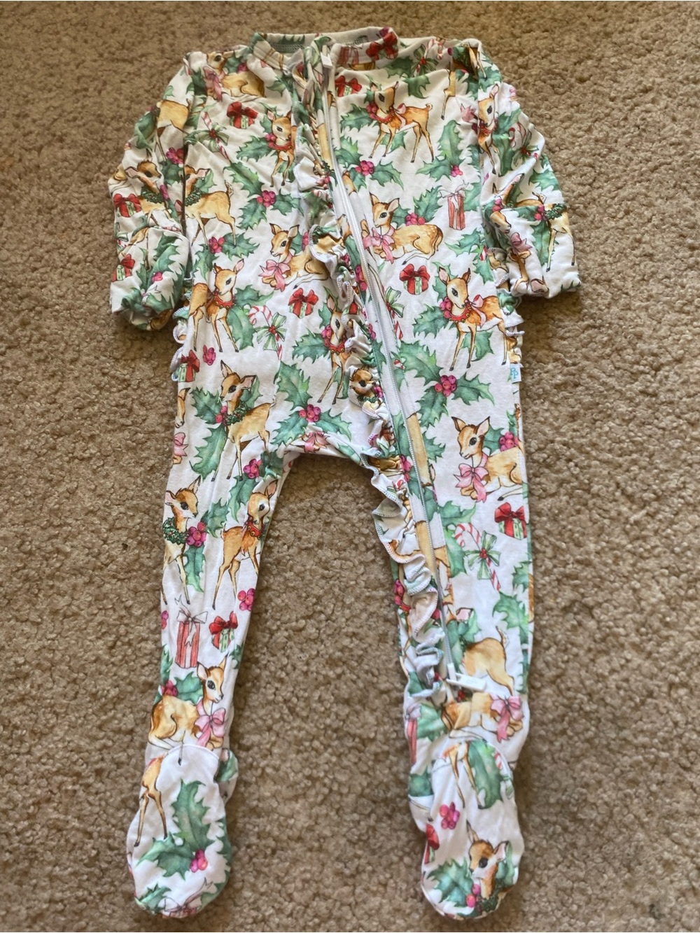Posh Peanut Classic Christmas Print Ruffle Butt 0/3 m
